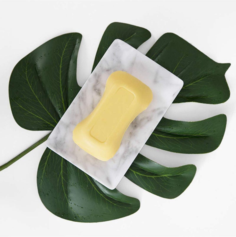 StonePlus Natural Smooth Real Marble Soap Dish/Facial Sponge Holder/Bathroom Makeup Sponge Tray with Draining Hole (White Carrara) - Image 2